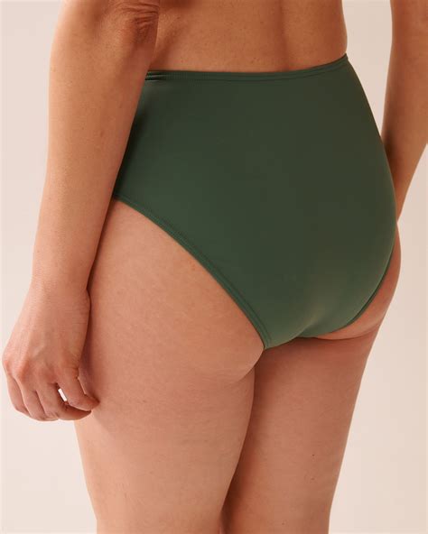 Bas de bikini taille mi haute drapée en fibres recyclées KHAKI Kaki la Vie en Rose