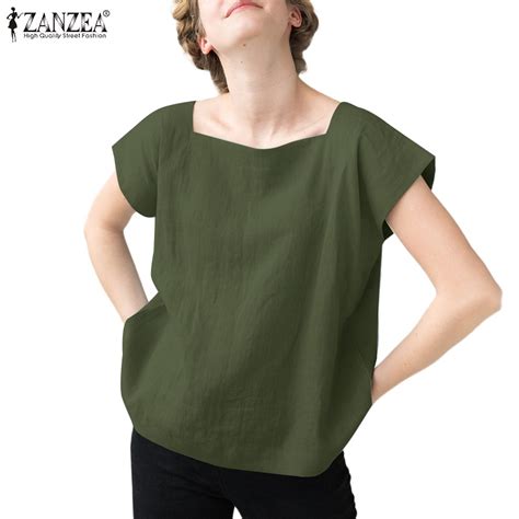 Zanzea Women Vintage Daily Square Neck One Piece Short Sleeved Cotton