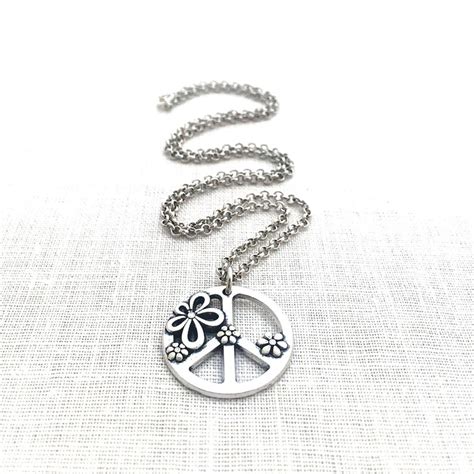 Peace Sign Necklace Hippie Jewelry Peace and Love Flower | Etsy