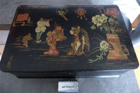 BOITE ANCIENNE EN Carton Bouilli à décor Japonisant 27 5 cm de long EUR