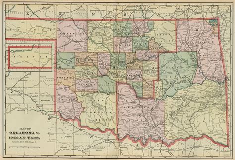 Oklahoma & Indian Territory Map: Authentic 1899; Tribes, Towns, RRs ...