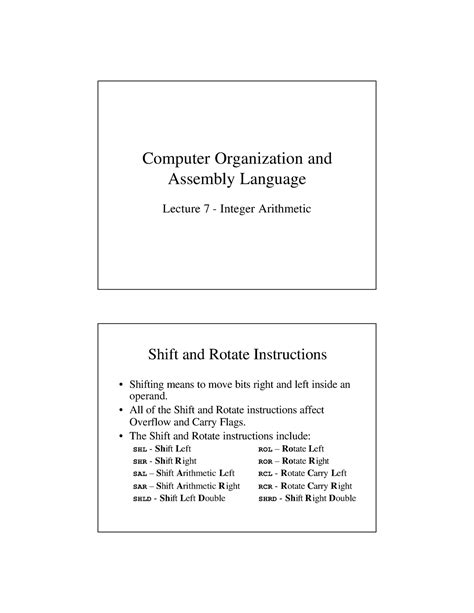 Logic Shift And Rotate Instrutions Ch7 Computer Organization And