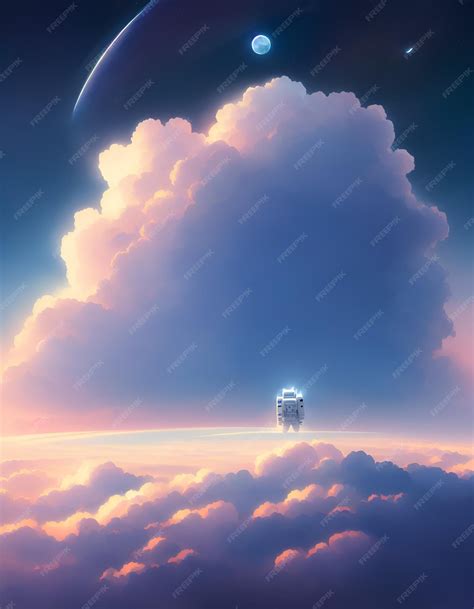 Premium AI Image | Astronaut in space walking above pink clouds ...