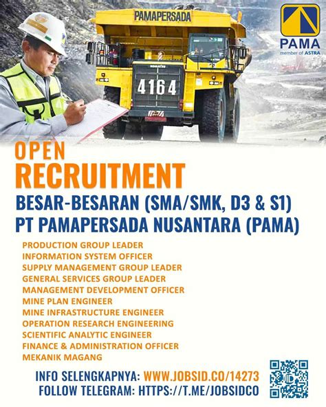 Open Recruitment PT Pamapersada Nusantara SCU