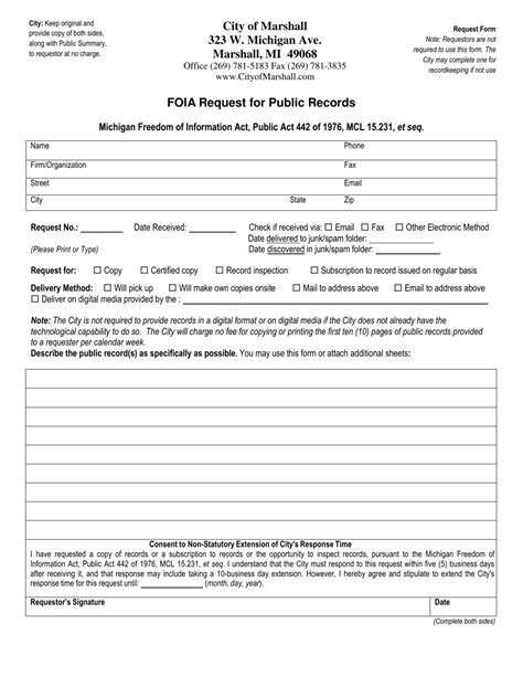 City Of Marshall Michigan Foia Request For Public Records Fill Out