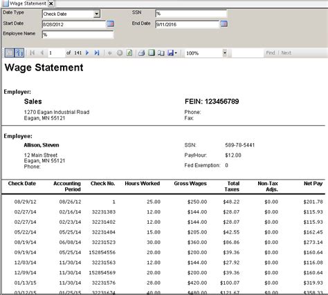 Standard Report Wage Statement Avionte Classic