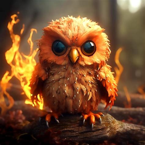 Premium AI Image | Angry face big eye Owl in a glowing fire background