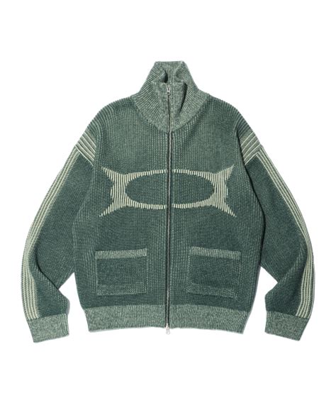 Musinsa Critic Wormhole High Neck Knit Zip Up Green