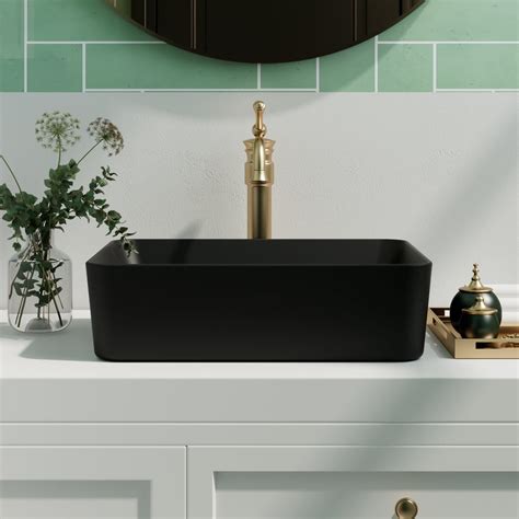 Deervalley Dv 2v031 Ally Black Ceramic Rectangular Vessel Bathroom Sink