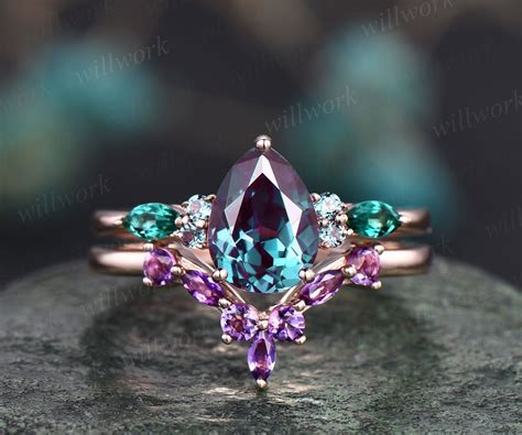 Pear Alexandrite Ring For Women Vintage Alexandrite Engagement Etsy