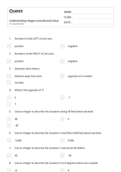 Absolute Value Worksheets On Quizizz Free Printable