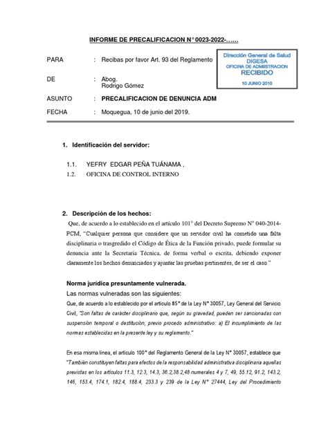 Modelo De Informe De Precalificacion Pdf Gobierno Justicia