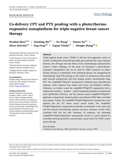 Pdf Codelivery Cpt And Ptx Prodrug With A Photo Thermoresponsive