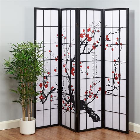 Hartleys 4 Panel Japanese Room Divider Cherry Blossom Privacy Screen