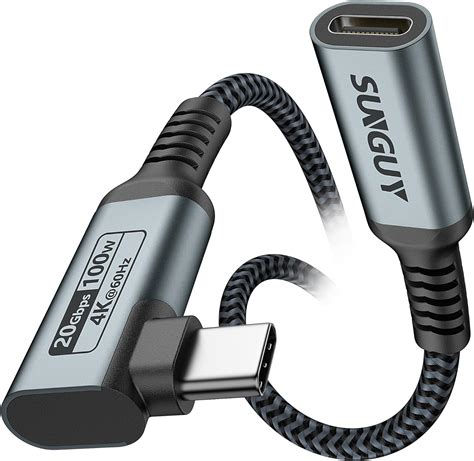 Jp Sunguy Usb C 延長ケーブル Usb 3 2 Gen2x2 20gbps 0 5m 100w Pd急速充電 4k 60hz映像出力 L字