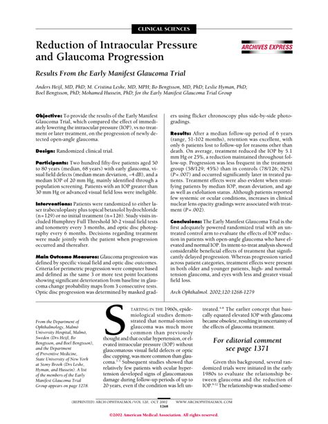 Pdf Reduction Of Intraocular Pressure And Glaucoma Progression