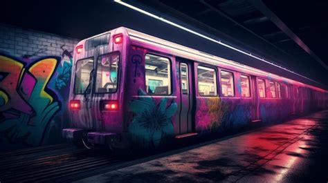 Premium AI Image | A underground subway station covered in graffiti