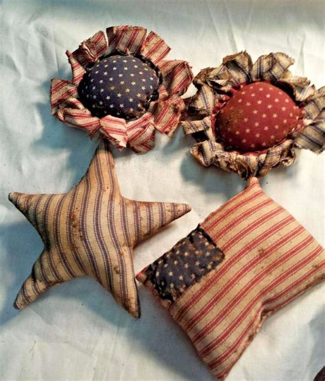 Primitive Americana Bowl Fillers Ornies American Flags Stars Flowers