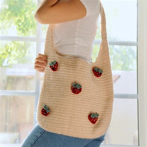 Crochet Strawberry Tote Bag Pattern Pdf Aesthetic Tote Bag Etsy