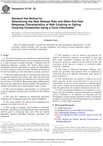 Astm E1740 20 Standard Test Method For Determining The Heat Release