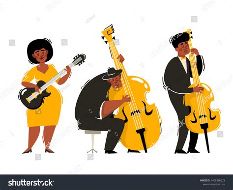 Cartoon Vector Illustration Colorful Jazz Musicians เวกเตอร์สต็อก