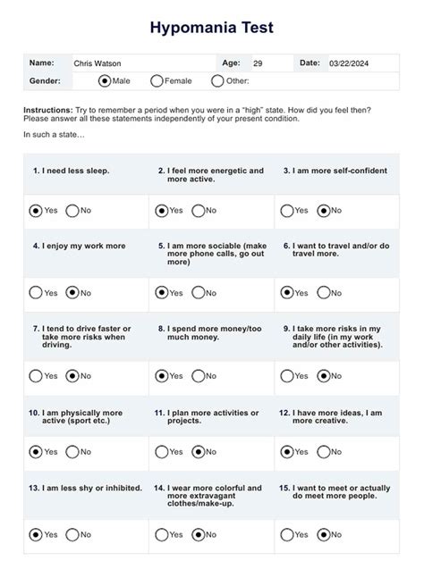 Hypomania Test & Example | Free PDF Download