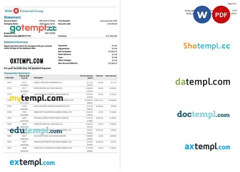 Usa Bmo Bank Statement Word And Pdf Template 4 Pages By Boxtempl Issuu