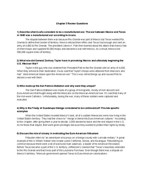Chapter 3 Review Questions on U.S.-Mexican War Dynamics - Studocu
