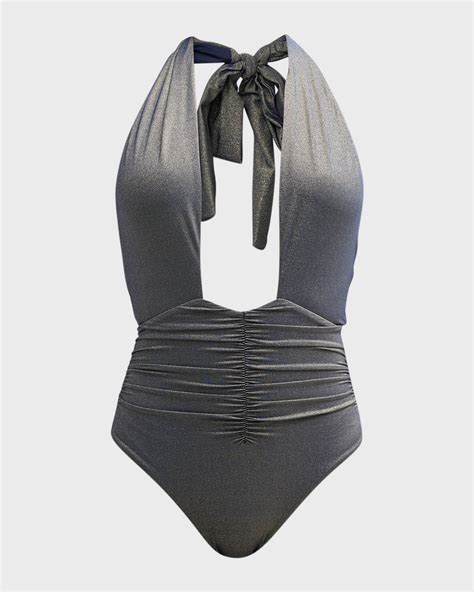 Pq Swim Celine Metallic Ruched One Piece Swimsuit Neiman Marcus