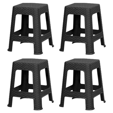 Kit De 4 Banquetas Rattan Preta Quadrada Banco Plastica Para Balcao