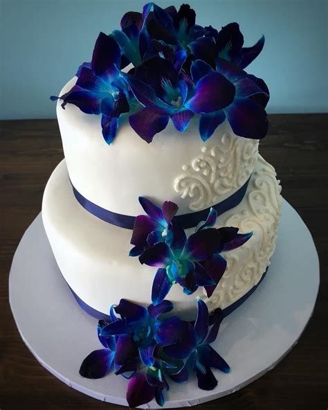 Blue Orchids Wedding Cake