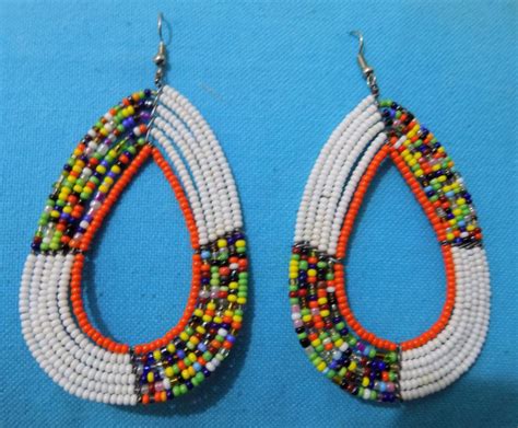 Colorful African Handmade Beaded Women Maasai Earrings WHITE Beaded