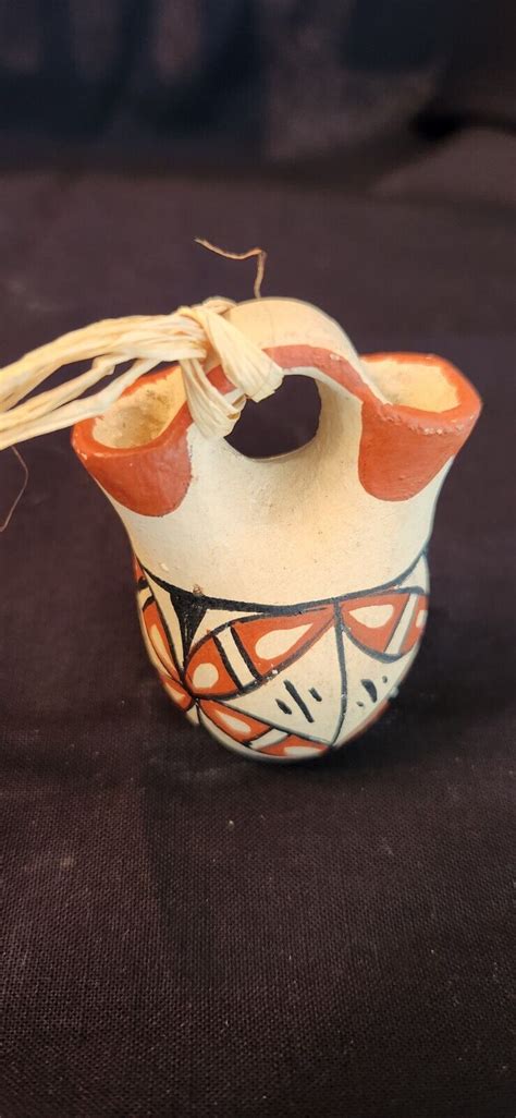 Vtg Native American Jemez Pottery Hand Paidnted Wedding Vase Signed D