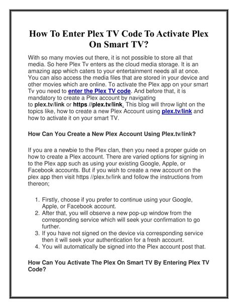 Ppt How To Enter Plex Tv Code To Activate Plex On Smart Tv