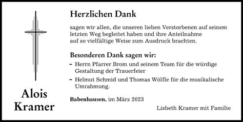 Traueranzeigen Von Alois Kramer Augsburger Allgemeine Zeitung