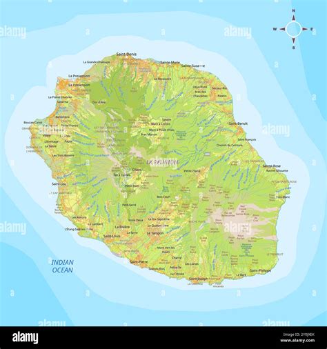 La Réunion Detailed Physical Political Map Stock Vector Image And Art Alamy