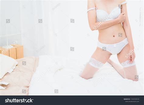 Beautiful Sexy Woman White Lingerie Sitting Stock Photo 1193725510 Shutterstock