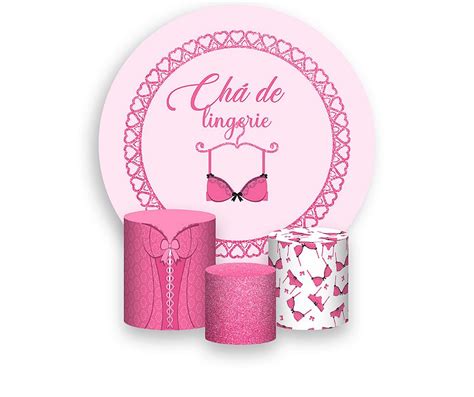 Painel De Festa Redondo X Trio De Capas Cilindro Ch De Lingerie Cora Es Rosa