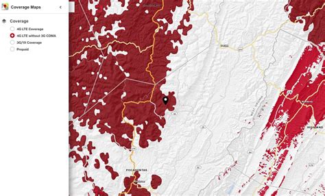 Verizon coverage map shows AT&T roaming