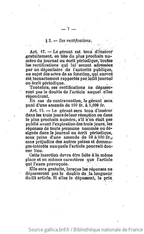 Loi Sur La Liberté De La Presse Du 29 Juillet 1881 Gallica