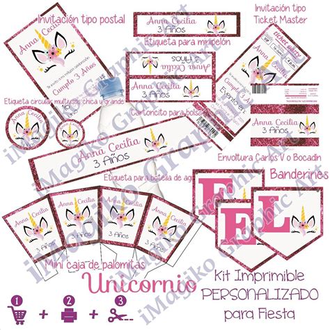 Carita De Unicornio Kit Imprimible Personalizado Invitacion MercadoLibre