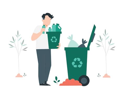 Premium Vector Volunteer Throwing Garbage Into Trash Can Flat Style