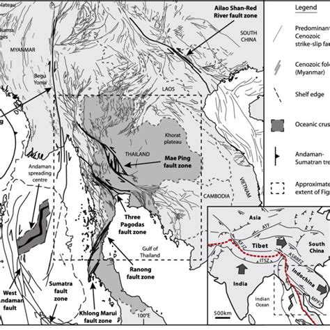 Simplified tectonic map of SE Asia showing regional fault patterns ...