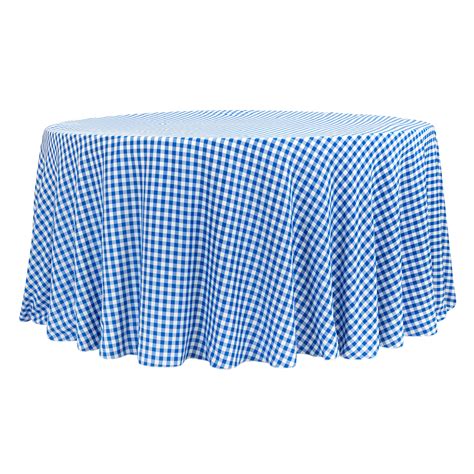 1/2" Gingham Checkered Polyester 120" Round Tablecloth - Blue & White ...