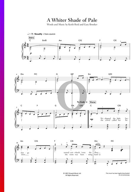 A Whiter Shade Of Pale Procol Harum Piano Sheet Music Oktav