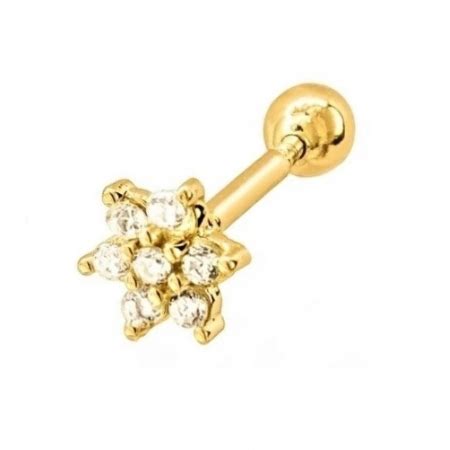 Piercing De Ouro 18k Flor Tragus Cartilagem Helix 1 1 Cm 0 4 Gramas