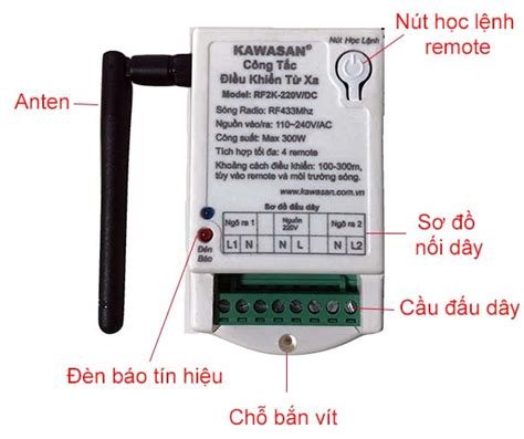 Công tắc điều khiển từ xa 2 kênh anten ngắn gồm remote RF2K 12V RM4B