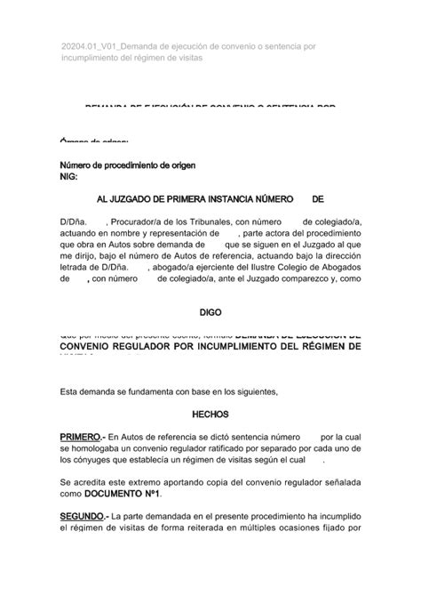 Modelo Denuncia Por Incumplimiento De Convenio Regulador Dia Laborable