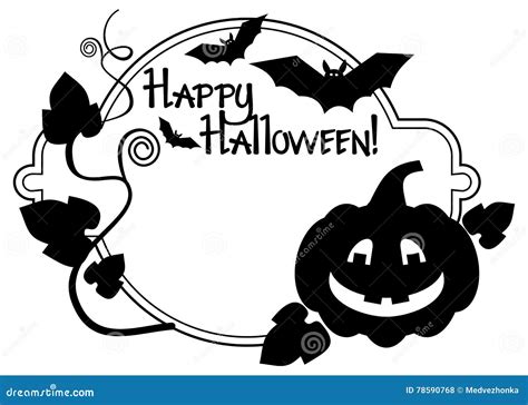 Silhouette Frame with Halloween Pumpkin and Text "Happy Halloween ...