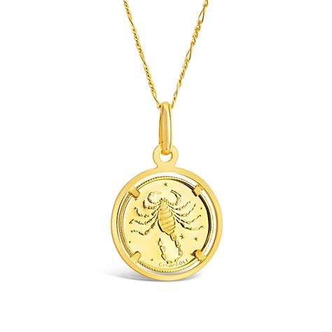 Scorpio Yellow Gold Zodiac Coin Necklace Edwards And Davies Jewellery